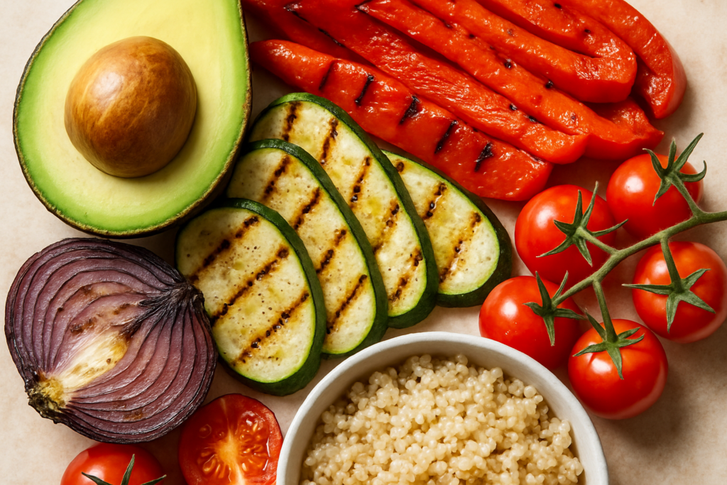 Ingrédients pour Bol de Quinoa aux Légumes Grillés et Avocat Facile