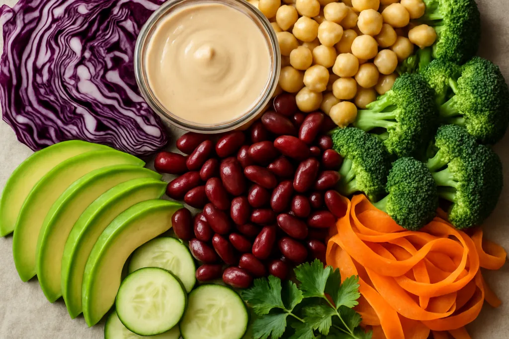 Ingrédients pour Bowl Buddha Coloré Sans Gluten aux Légumineuses et Tahini