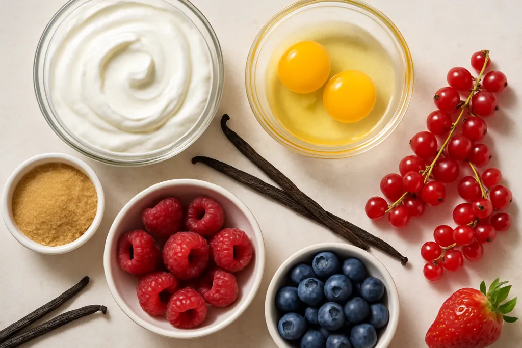 Ingrédients pour Crème Brûlée Légère à la Vanille et Fruits Rouges Sains
