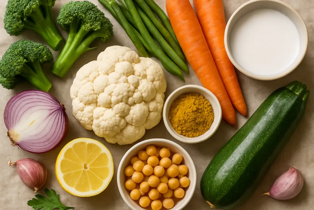 Ingrédients pour Curry de Légumes Crémeux au Lait de Coco Sans Lactose