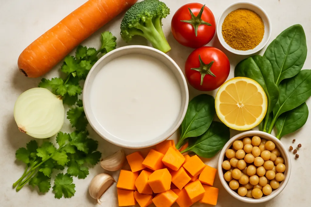 Ingrédients pour Curry de Légumes au Lait de Coco Sans Lactose