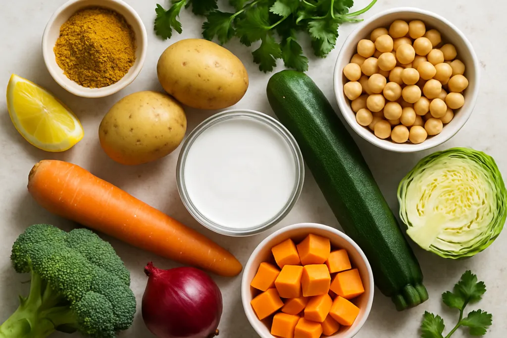 Ingrédients pour Curry de Légumes sans Gluten au Lait de Coco Accessible