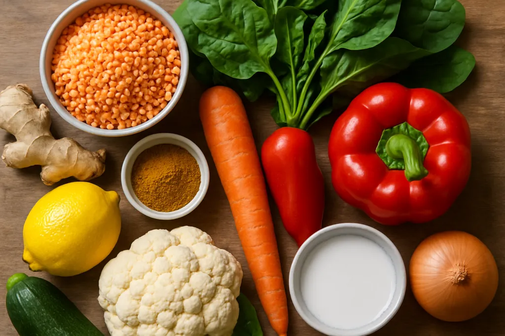 Ingrédients pour Curry de Lentilles Corail aux Légumes - Recette Végétalienne Facile