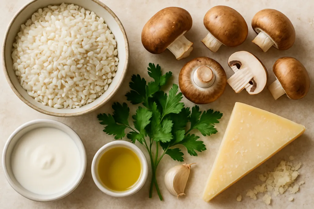 Ingrédients pour Risotto Crémeux aux Champignons et Parmesan Sans Gluten Facile