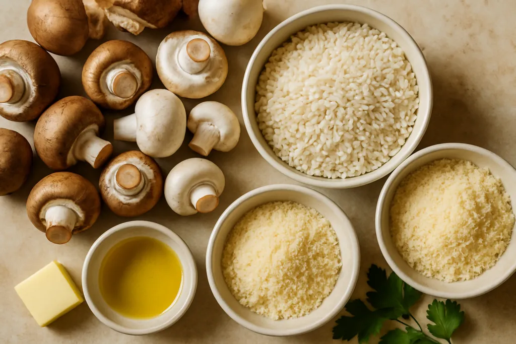 Ingrédients pour Risotto Crémeux aux Champignons et Parmesan Sans Gluten Maison