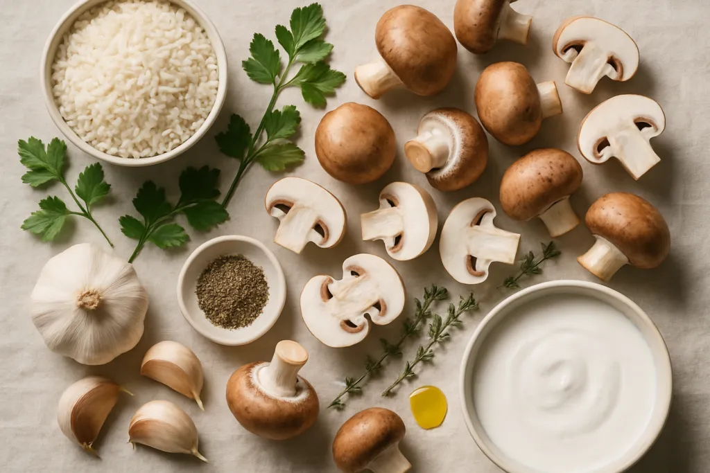 Ingrédients pour Risotto aux champignons et lait de coco crémeux sans lactose