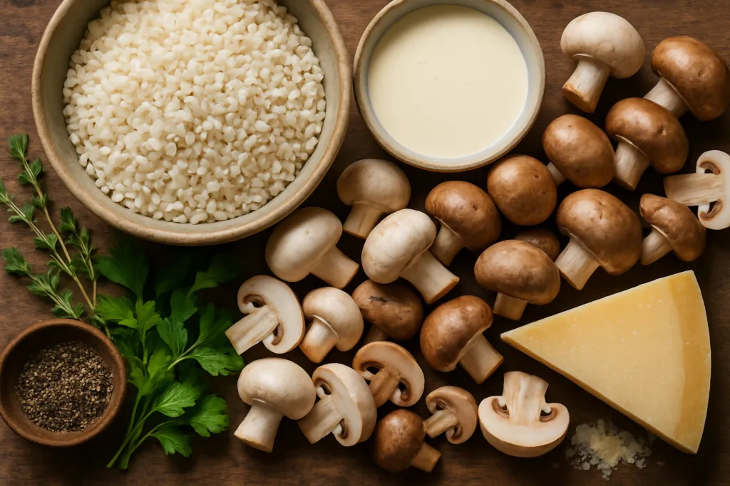 Ingrédients pour Risotto aux champignons et parmesan crémeux fait maison