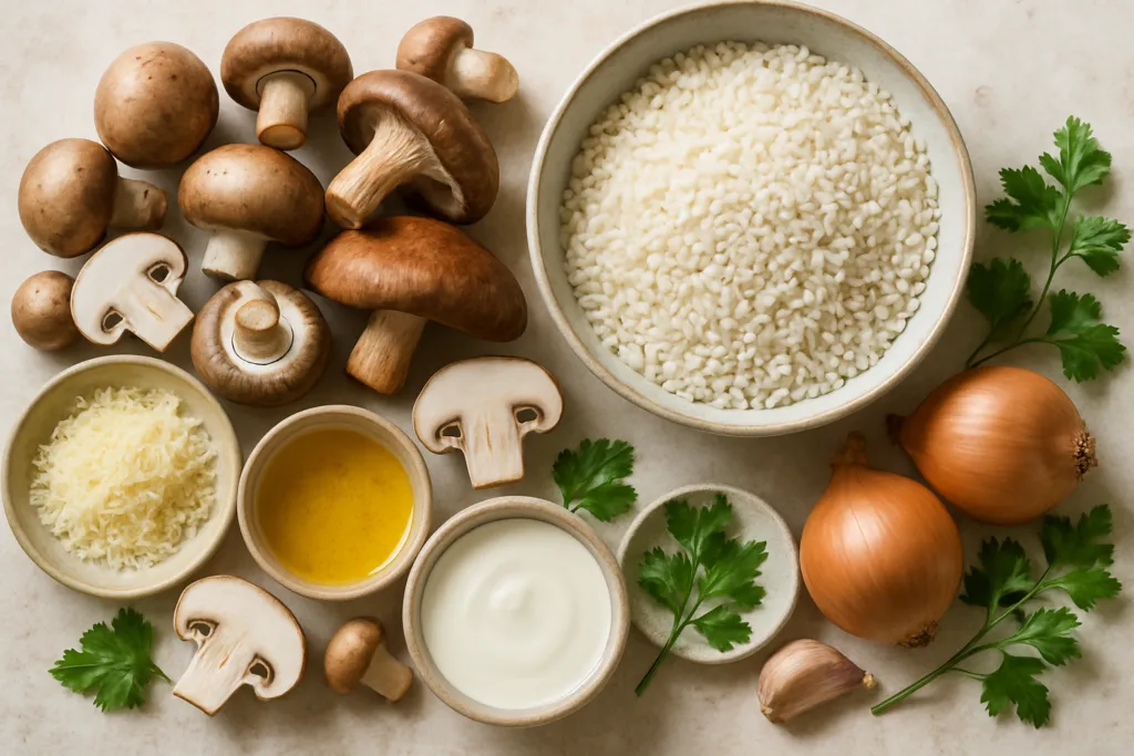Ingrédients pour Risotto aux champignons sans gluten crémeux et savoureux