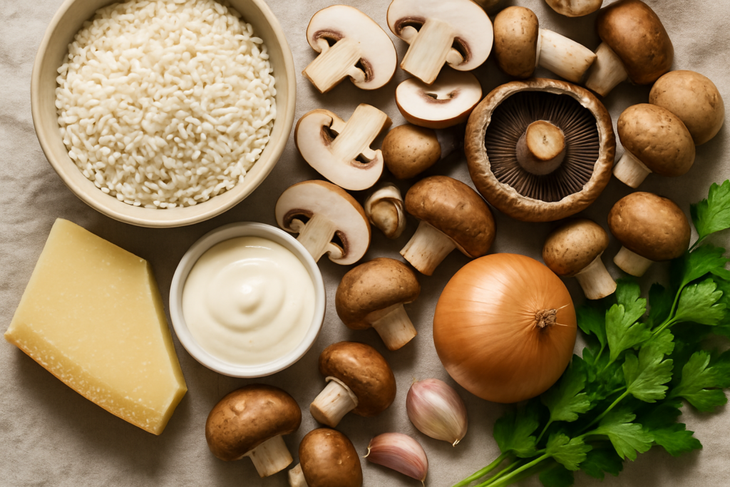 Ingrédients pour Risotto aux champignons sans gluten crémeux et savoureux