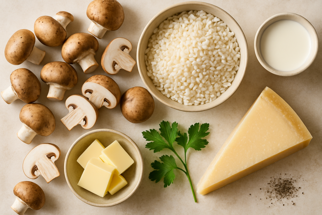 Ingrédients pour Risotto aux champignons sans gluten crémeux et savoureux