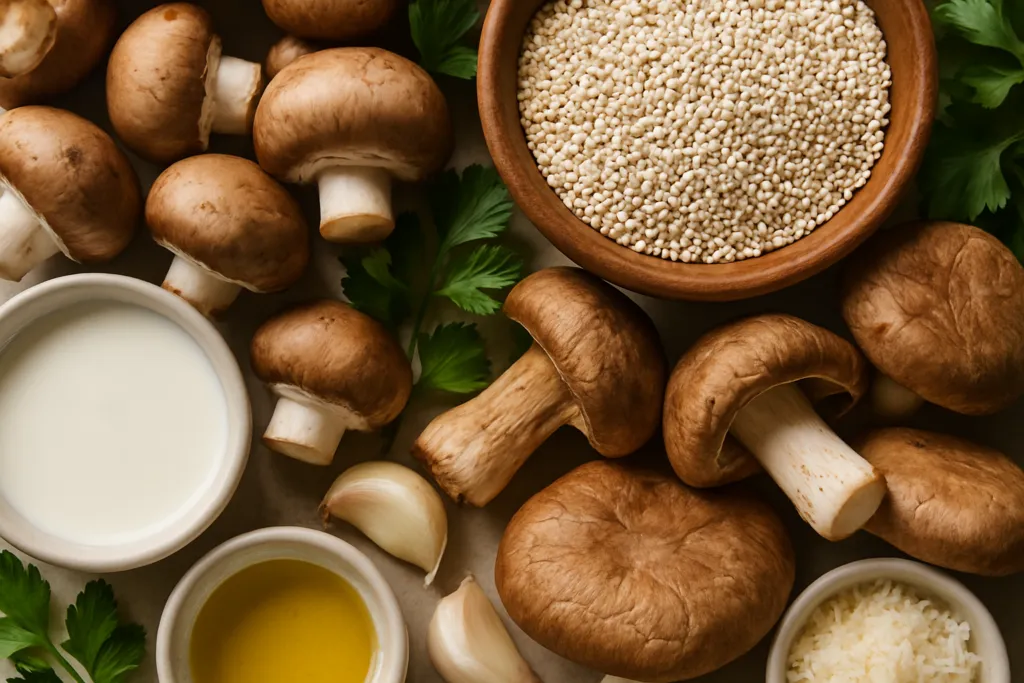 Ingrédients pour Risotto de Quinoa aux Champignons Sans Gluten Crémeux