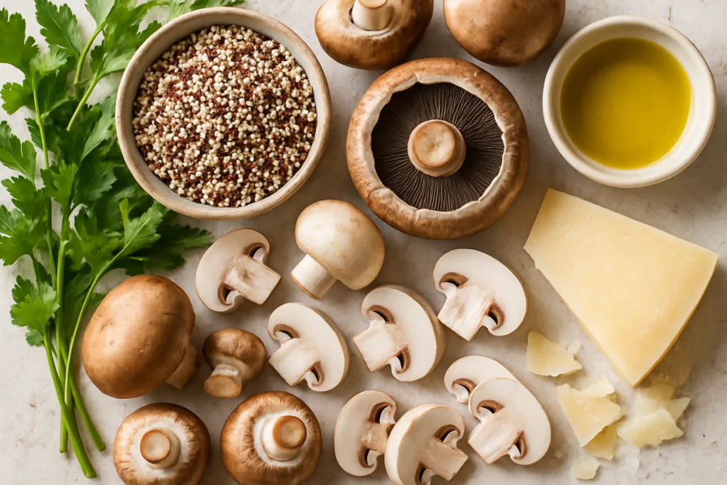 Ingrédients pour Risotto de Quinoa aux Champignons et Parmesan Sans Gluten