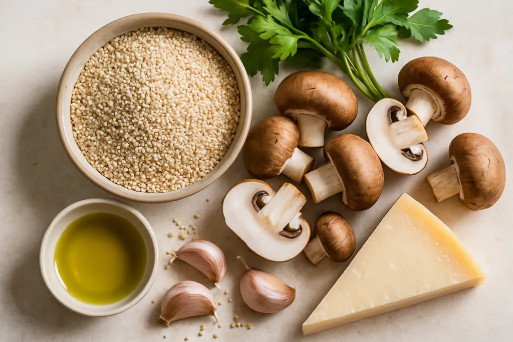 Ingrédients pour Risotto de Quinoa aux Champignons et Parmesan Sans Gluten