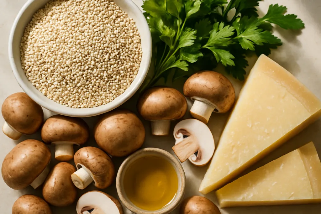 Ingrédients pour Risotto de Quinoa aux Champignons et Parmesan Sans Gluten