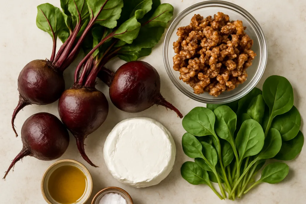 Ingrédients pour Salade de Betteraves Rôties au Chèvre et Noix Caramélisées