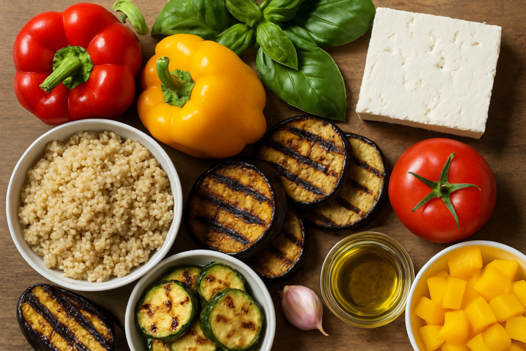 Ingrédients pour Salade de Quinoa aux Légumes Grillés et Feta Express