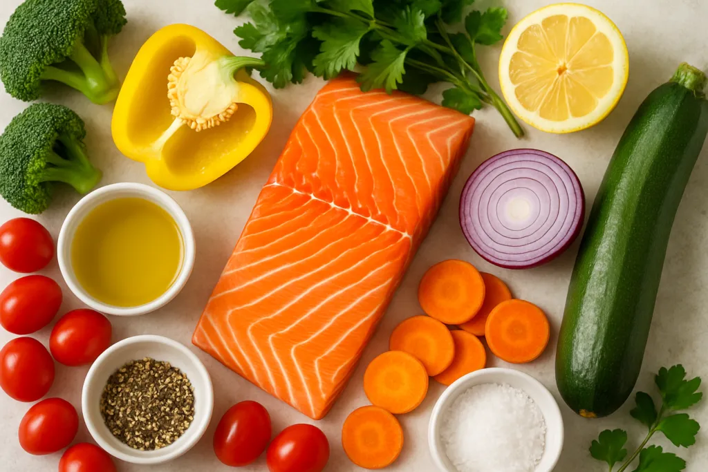 Ingrédients pour Saumon Grillé aux Légumes Colorés en 30 Minutes Chrono