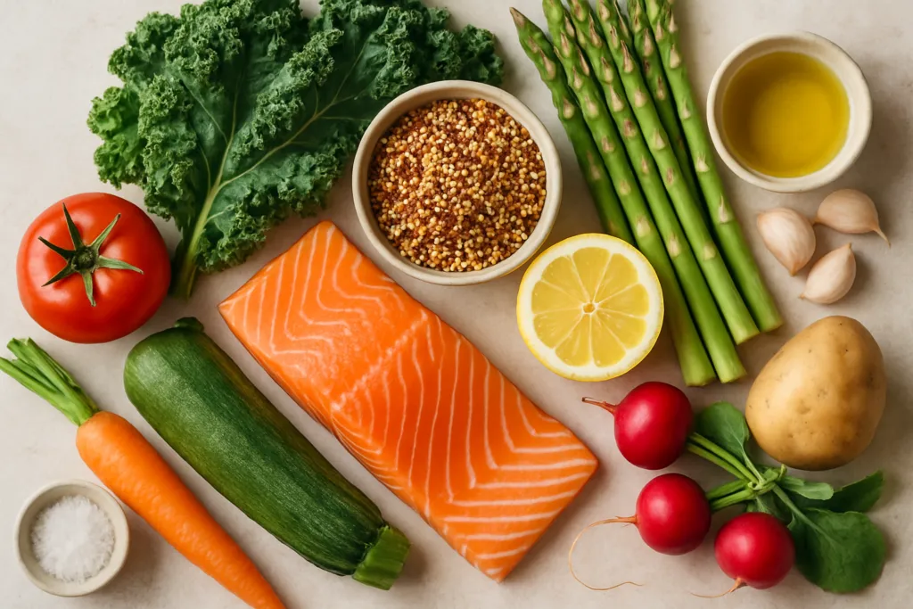 Ingrédients pour Saumon grillé aux légumes de saison et quinoa parfumé