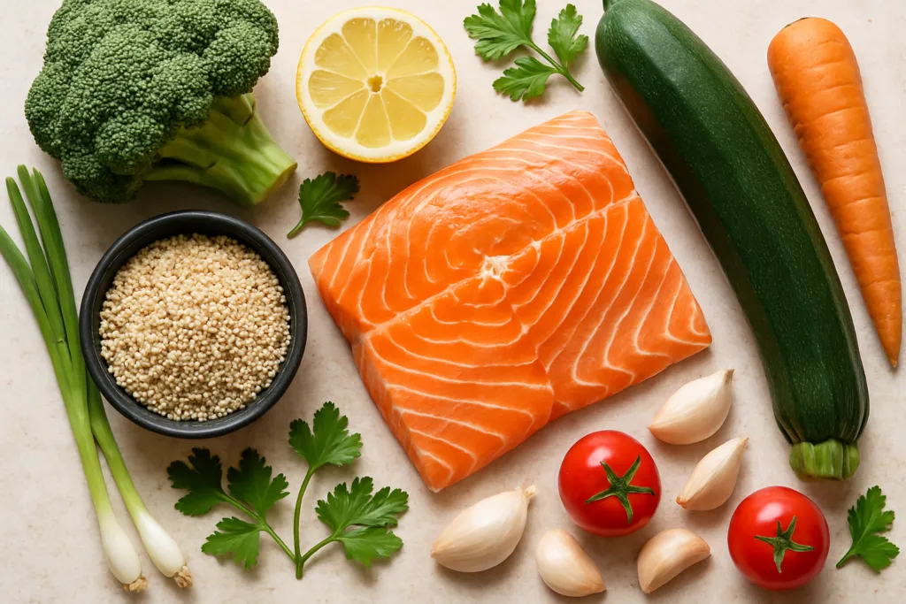 Ingrédients pour Saumon grillé aux légumes de saison et quinoa parfumé