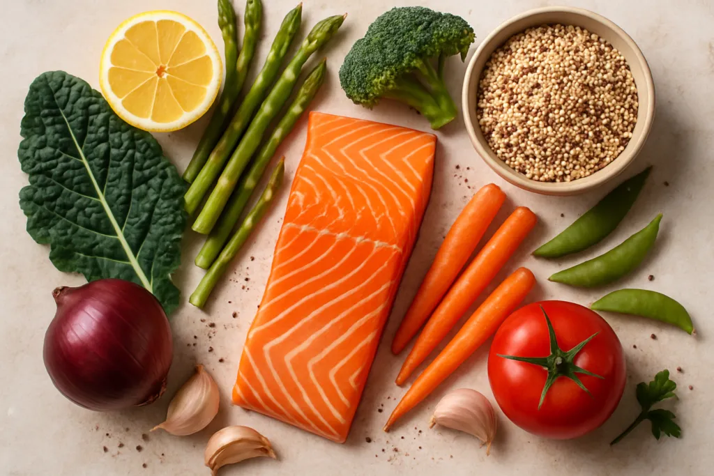 Ingrédients pour Saumon grillé aux légumes de saison et quinoa parfumé