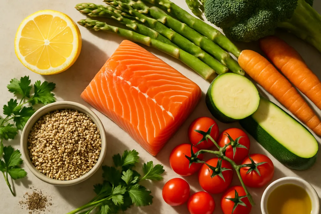 Ingrédients pour Saumon grillé aux légumes de saison et quinoa parfumé