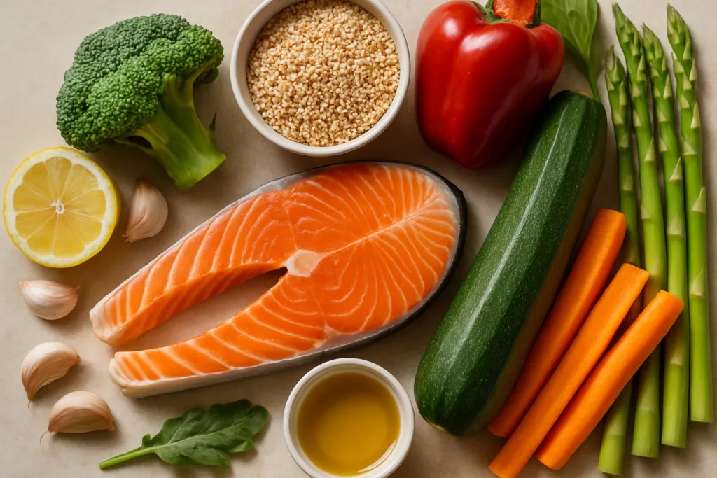 Ingrédients pour Saumon grillé aux légumes de saison et quinoa parfumé