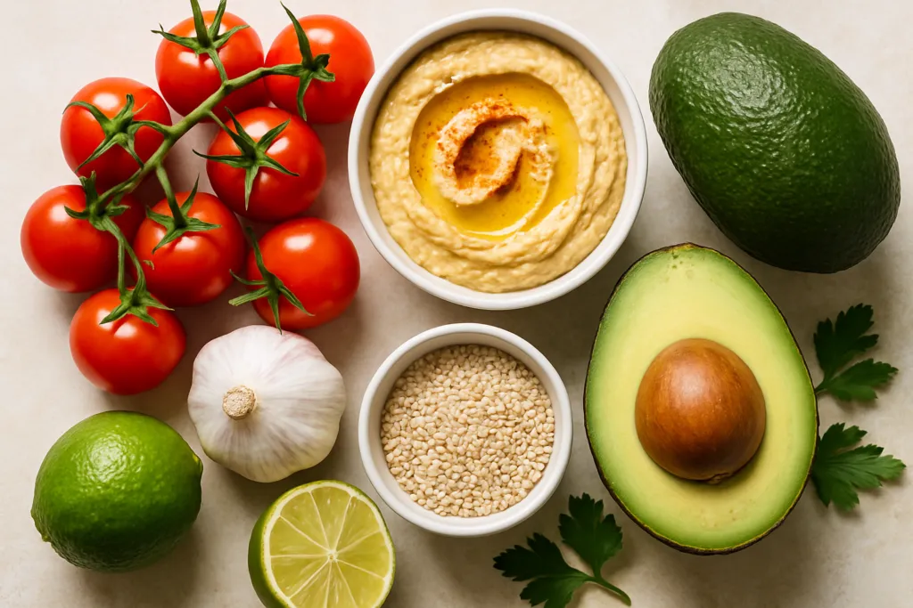 Ingrédients pour Verrines de Houmous Avocat et Tomates Cerises Croquantes