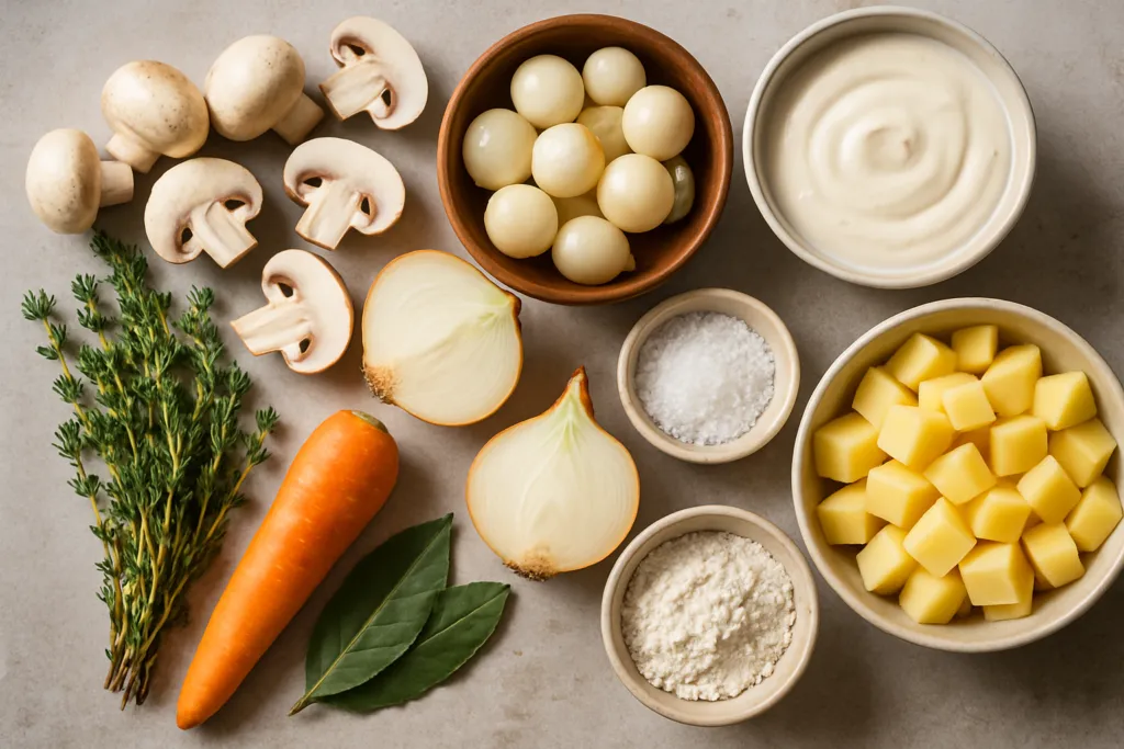 Ingrédients pour Ma blanquette de champignons végan qui fait craquer tout Lyon