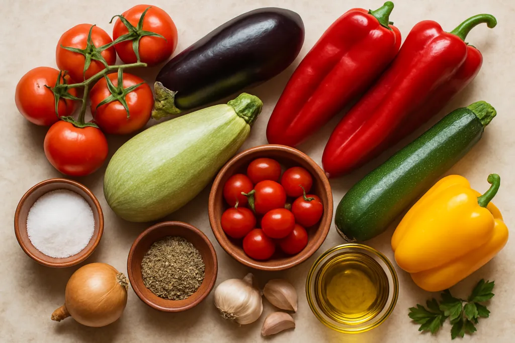 Ingrédients pour Ratatouille Niçoise Authentique Sans Œuf aux Légumes d'Été