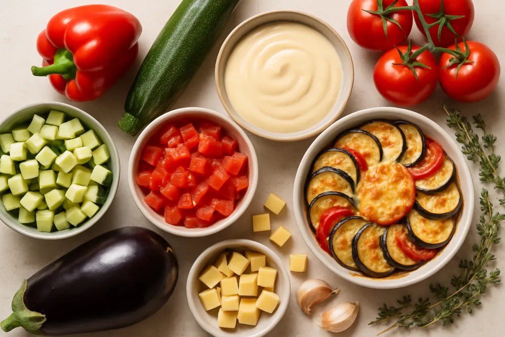 Ingrédients pour Ma ratatouille lyonnaise revisitée façon gratin onctueux