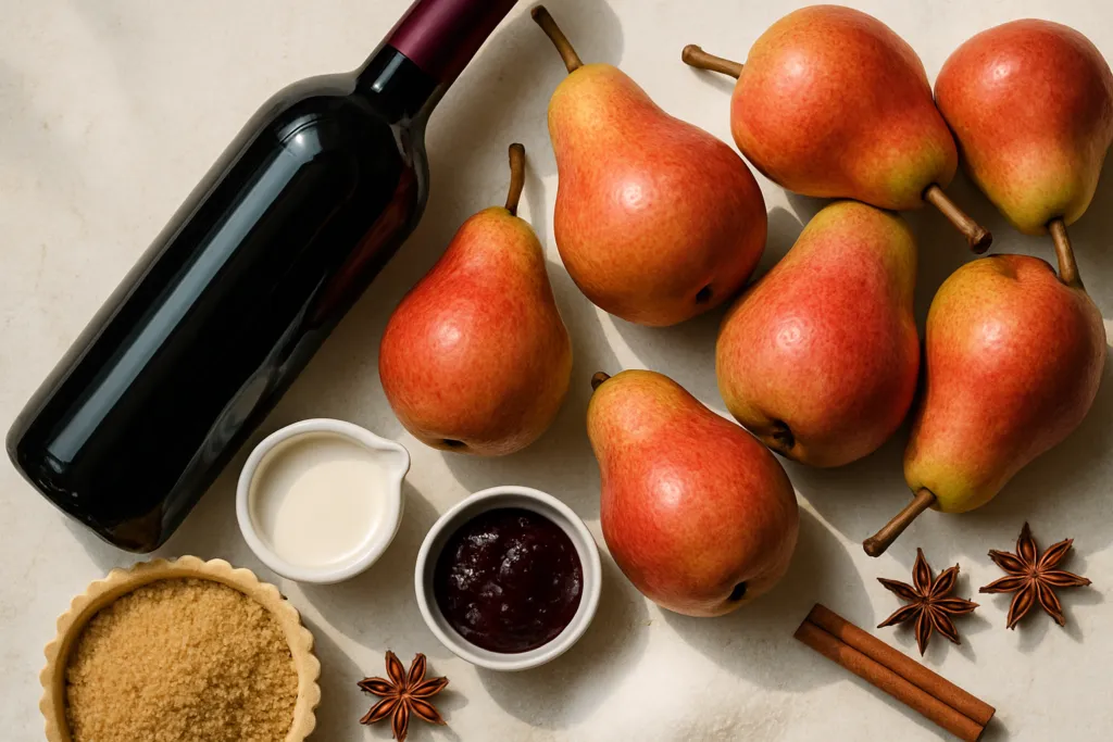 Ingrédients pour Ma tarte aux poires pochées au vin rouge, façon bistrot lyonnais
