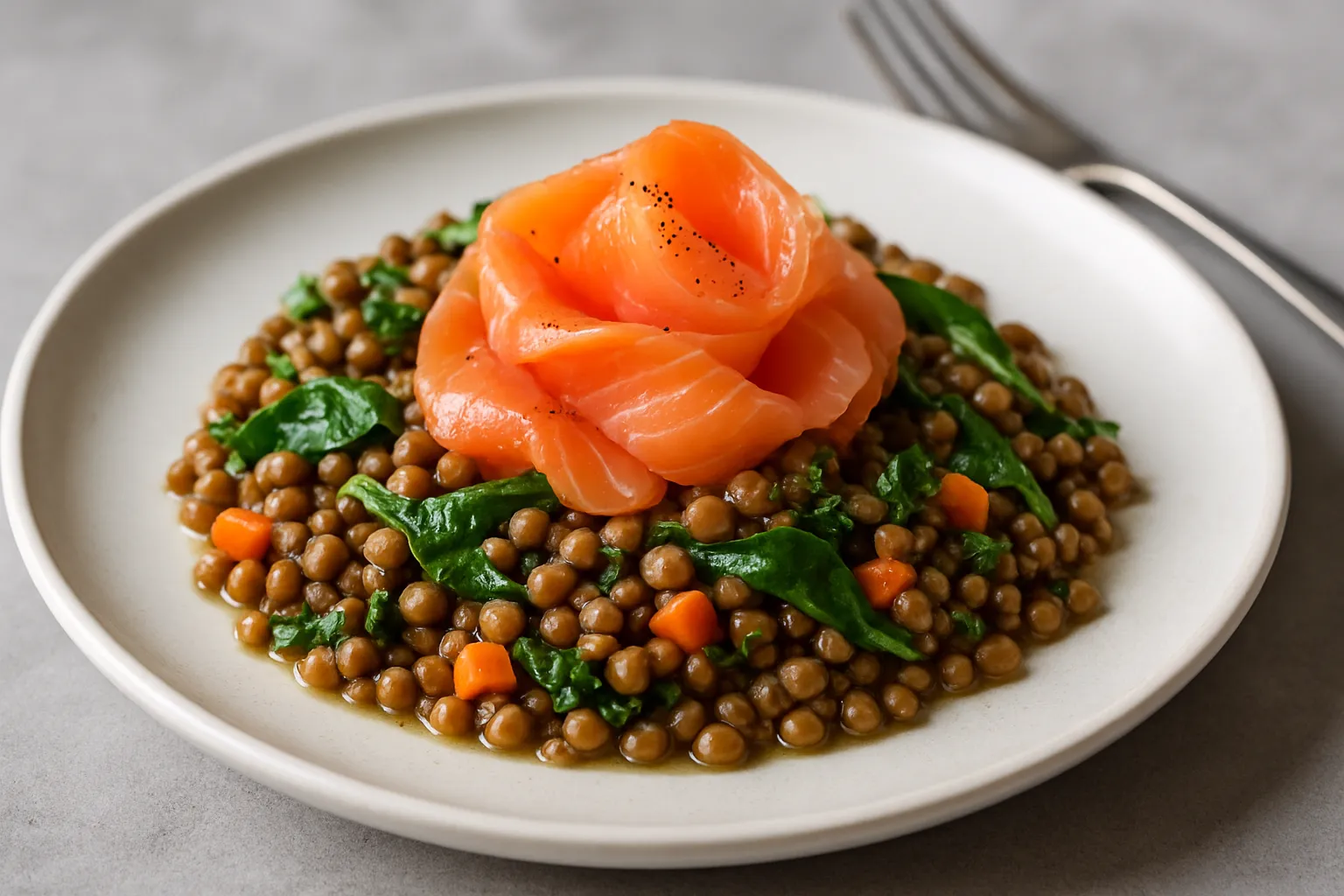 Saumon Fumé Aux Lentilles
