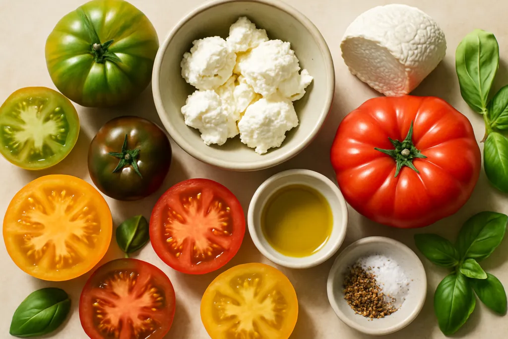 Ingrédients pour Ma salade de tomates anciennes au chèvre frais de Chaource