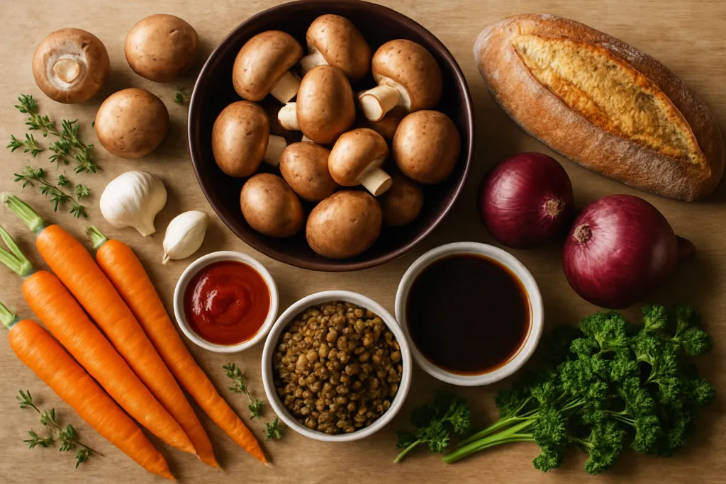 Ingrédients pour Ma bourguignonne végétale aux champignons - révélation lyonnaise authentique