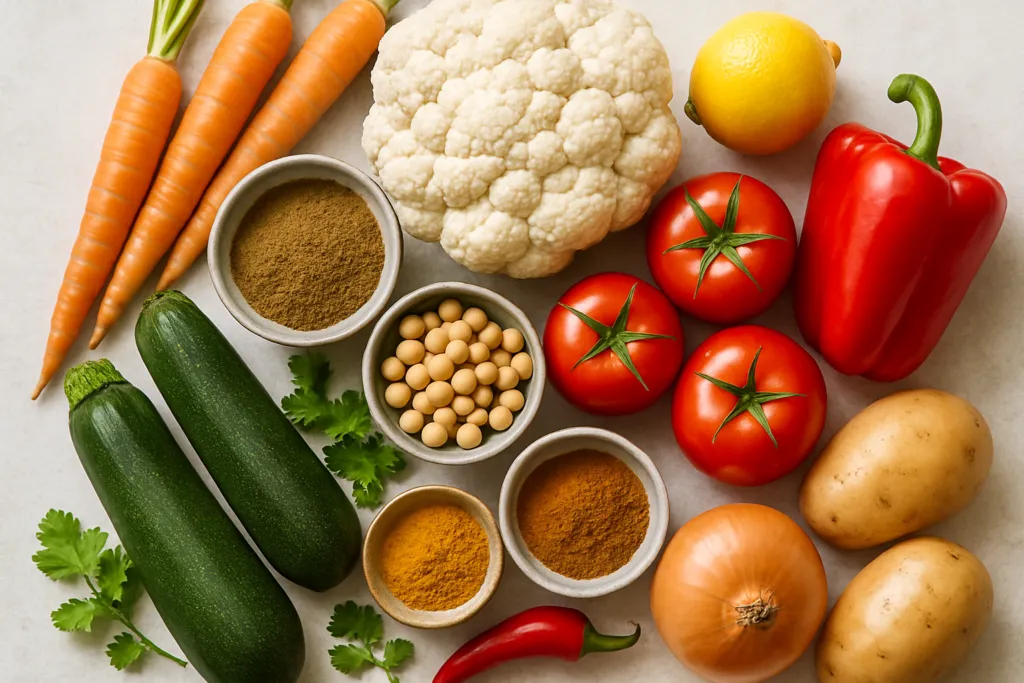 Ingrédients pour Tajine de légumes aux épices douces : ma version sans lait