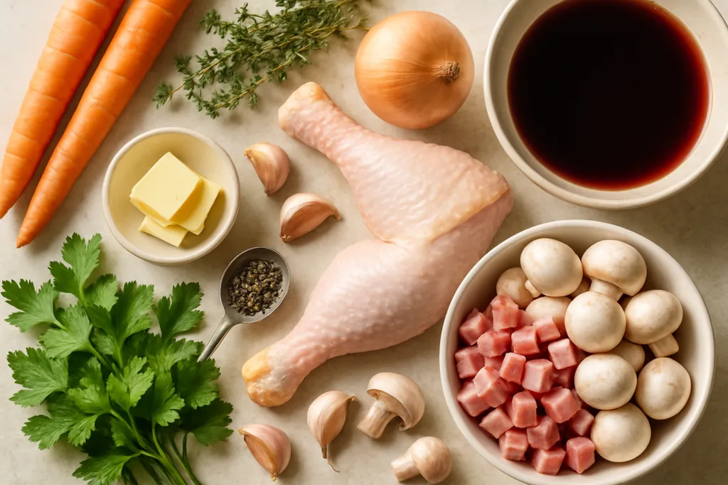 Ingrédients pour Coq au vin de Lyon revisité - La recette de ma grand-mère Simone