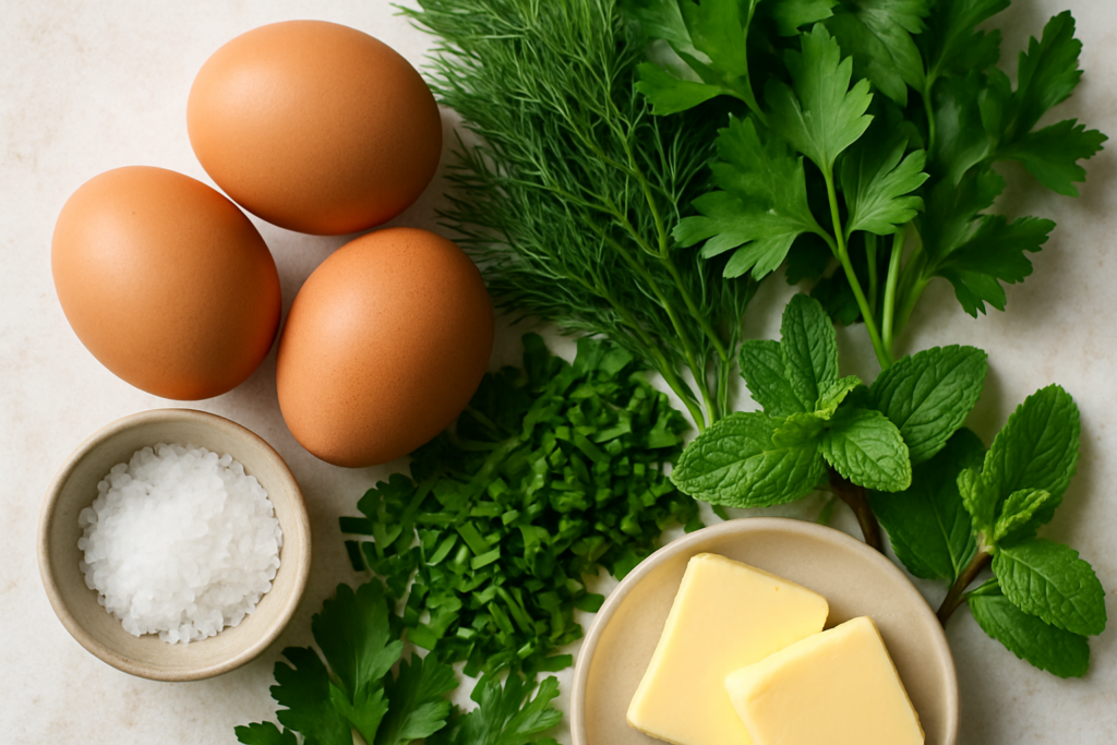 Ingrédients pour Omelette aux herbes fraîches, ma version express du dimanche