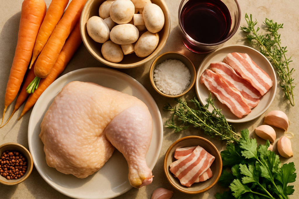 Ingrédients pour Coq au Vin à ma façon : le secret de grand-mère revisité