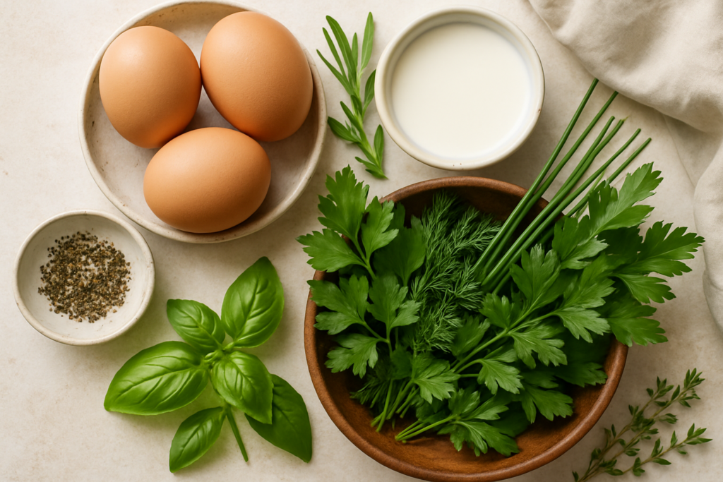 Ingrédients pour Omelette aux herbes fraîches de mon jardin, prête en 10 minutes