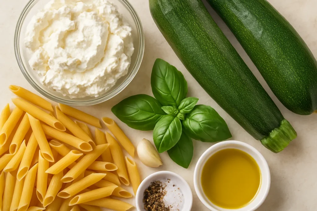 Ingrédients pour Pâtes aux courgettes et ricotta : ma recette express d'été