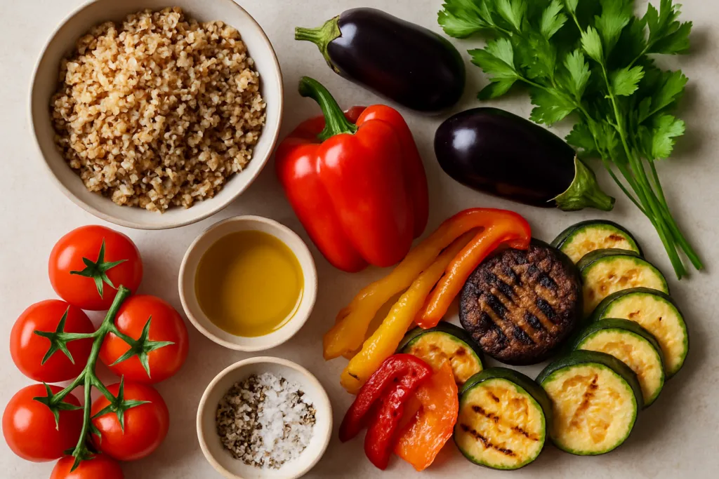 Ingrédients pour Salade de quinoa aux légumes grillés : ma version express