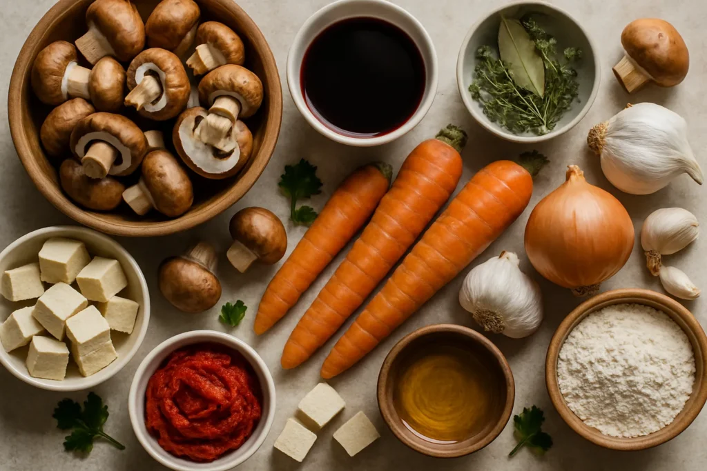 Ingrédients pour Bourguignon de champignons façon Marcel - Mon secret lyonnais vegan