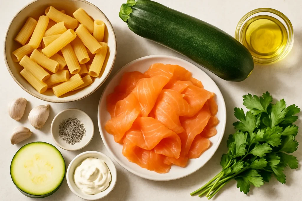 Ingrédients pour Pâtes au saumon fumé et courgettes : ma recette express gourmande