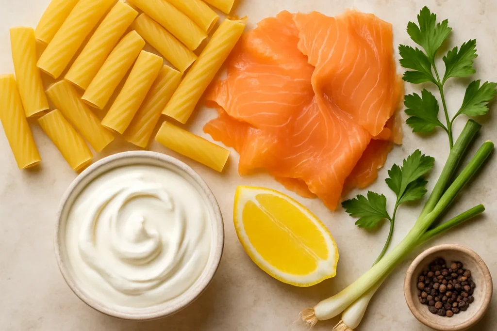 Ingrédients pour Pâtes au saumon fumé et crème fraîche, prêtes en 20 minutes !