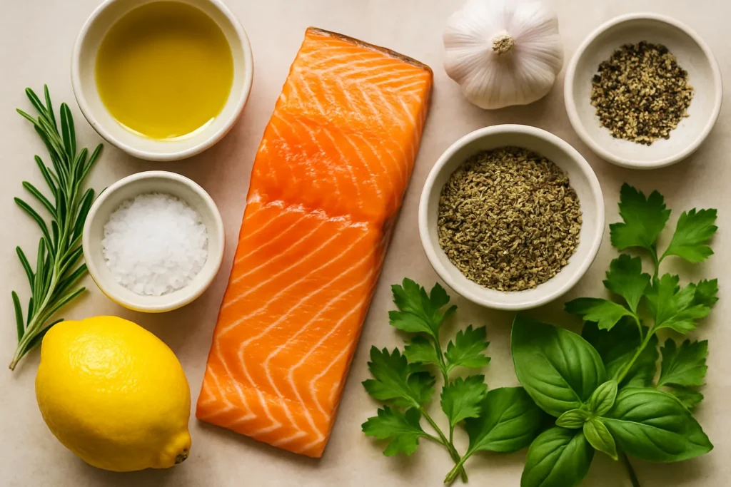Ingrédients pour Saumon mi-cuit aux herbes de Provence : ma recette de chef express
