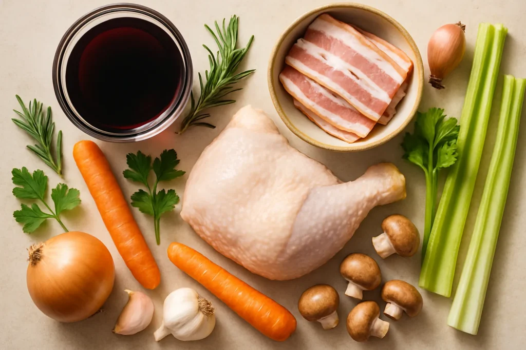Ingrédients pour Coq au vin de Bourgogne, ma version revisitée et allégée