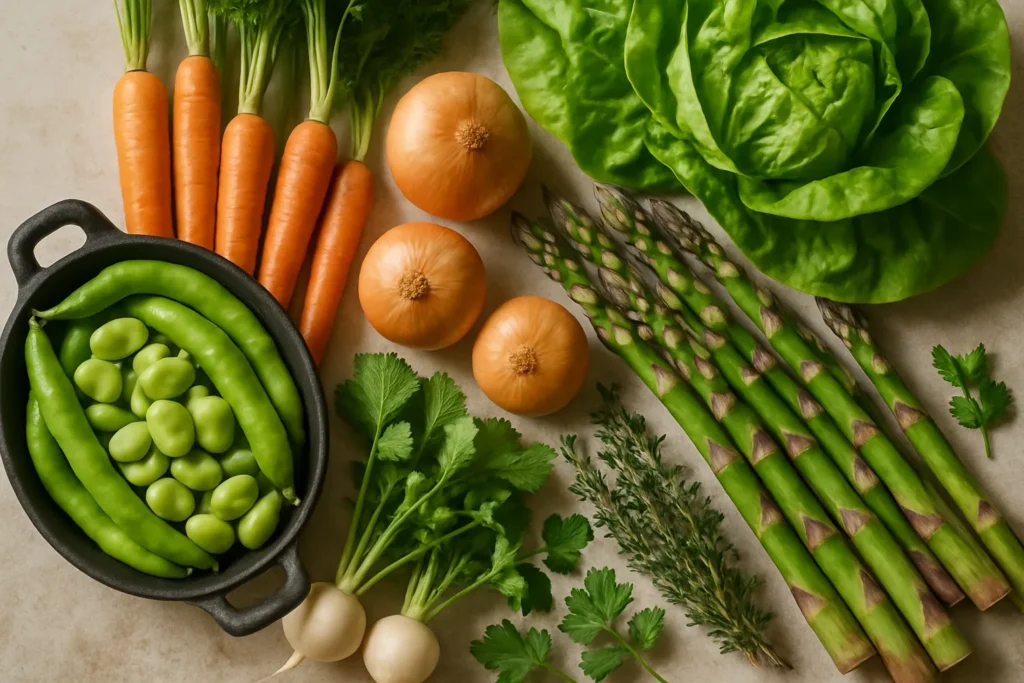 Ingrédients pour Fricassée de légumes printaniers à ma façon, un délice lyonnais