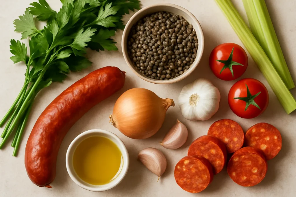 Ingrédients pour Salade de lentilles tièdes au chorizo, ma recette lyonnaise express
