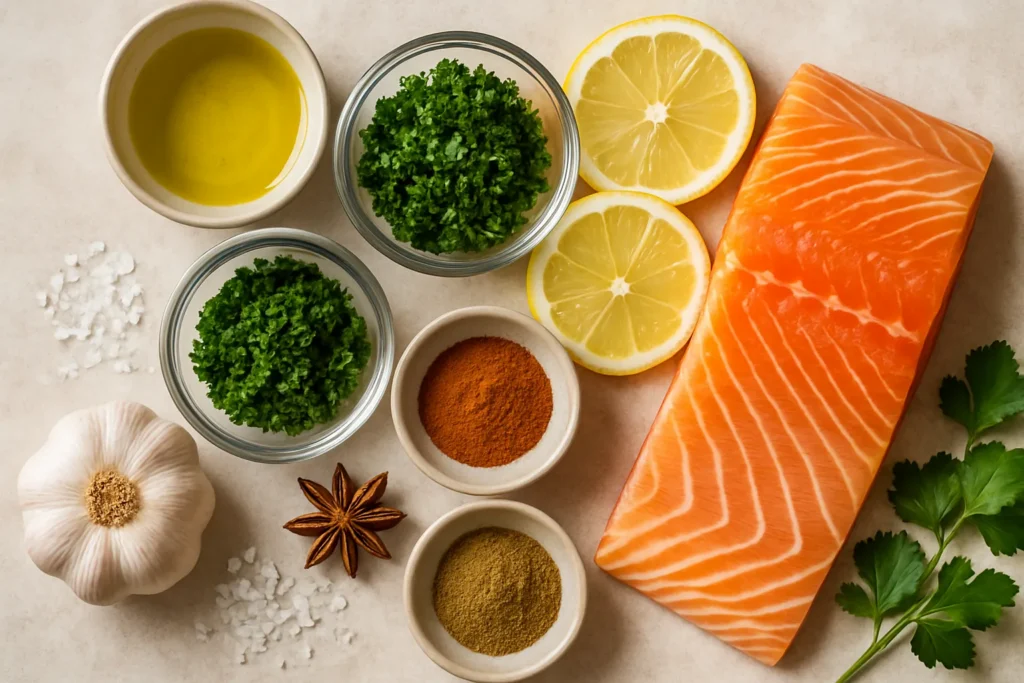 Ingrédients pour Saumon mi-cuit aux épices douces, mon secret de cuisson rapide